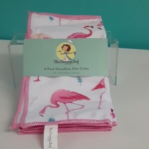 The Sloppy Chef, Dish Cloths, Pink Flamingo Design, Set of 6, NEW